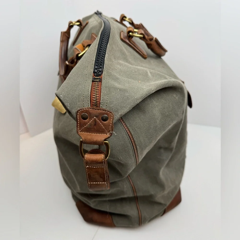VTG Canvas Leather Trim Filson Style Duffle Bag Rugged Distressed Stained READ
